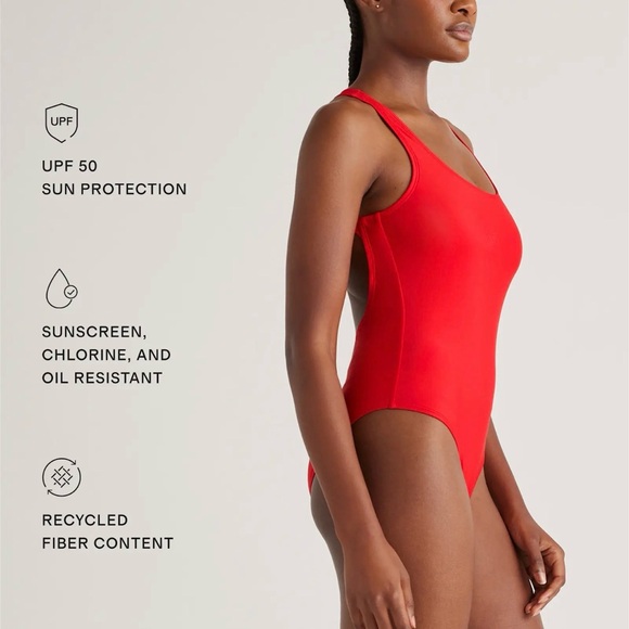 Quince Italian Cross Back One-Piece Swimsuit in Cherry Size Medium - Picture 4 of 5